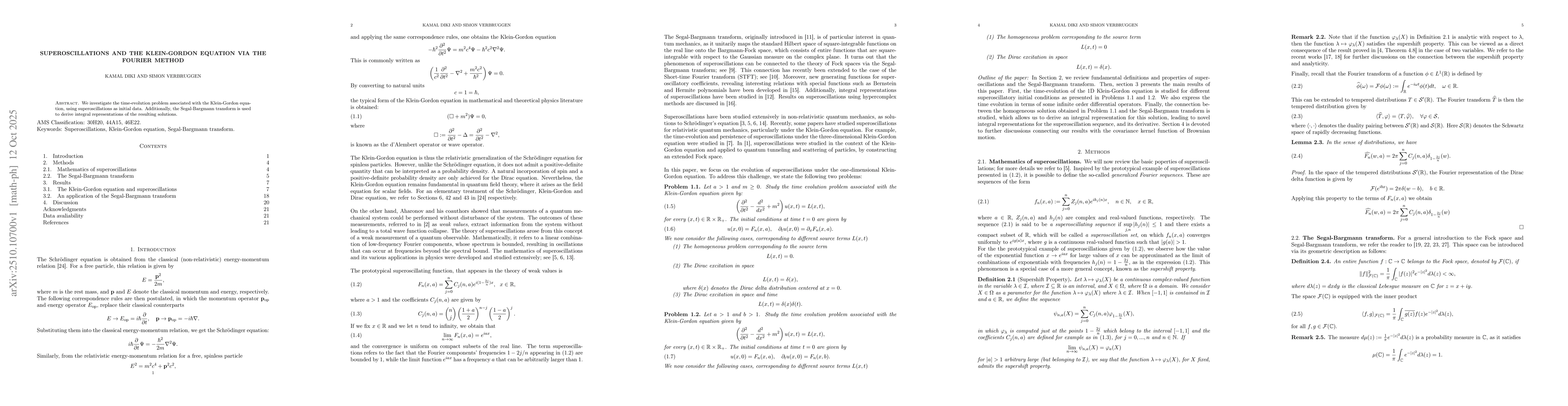 Thumbnail for Superoscillations and the Klein-Gordon equation via the Fourier method