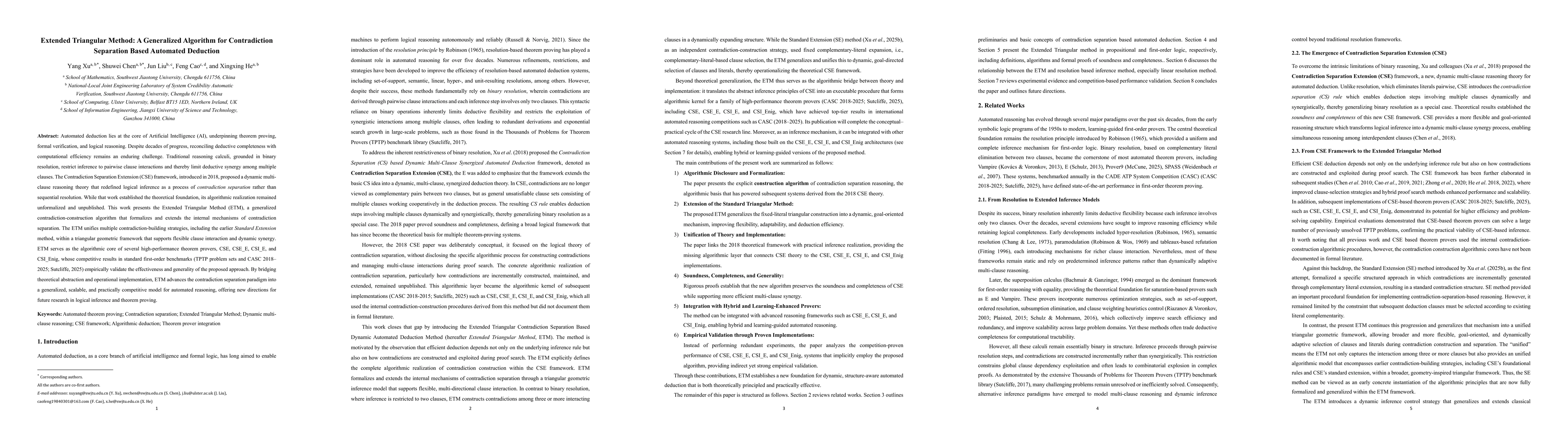Thumbnail for Extended Triangular Method: A Generalized Algorithm for Contradiction
  Separation Based Automated Deduction