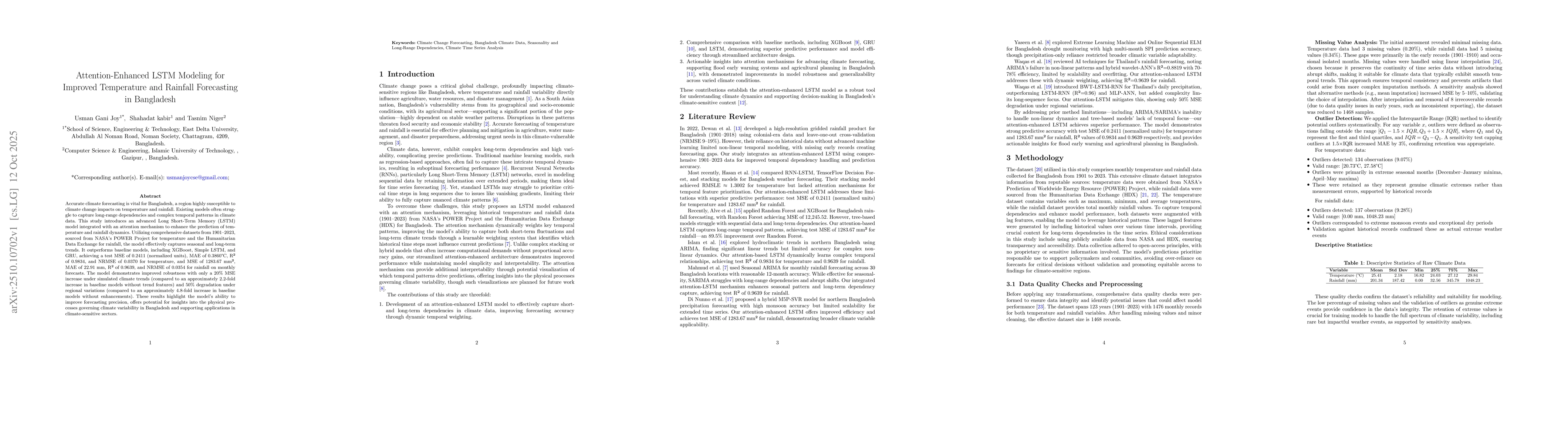 Thumbnail for Attention-Enhanced LSTM Modeling for Improved Temperature and Rainfall
  Forecasting in Bangladesh