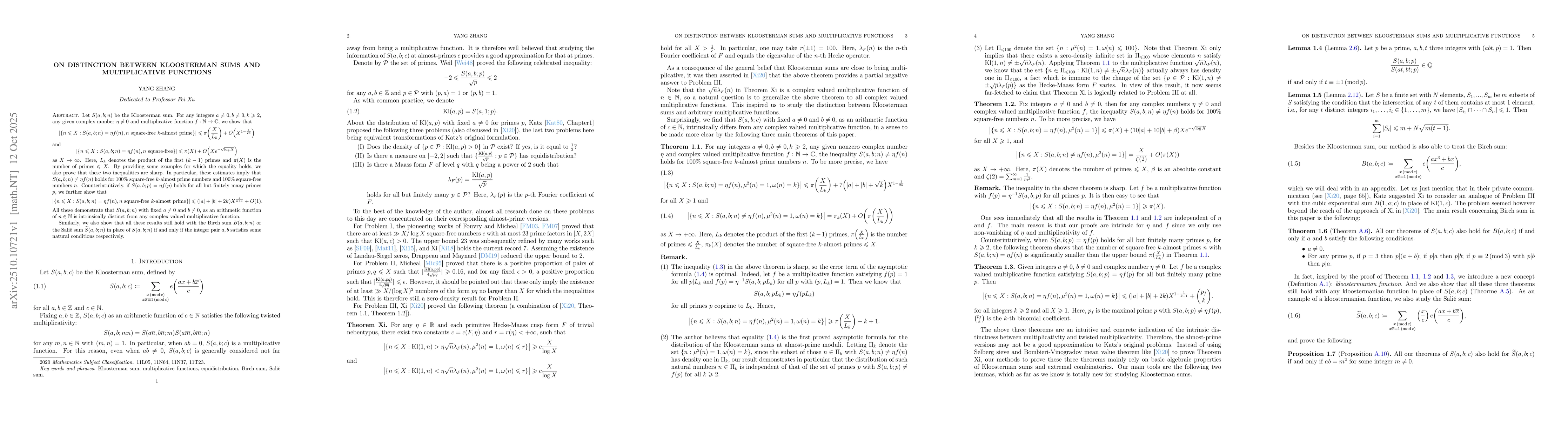 Thumbnail for On the distinction between Kloosterman sums and multiplicative functions