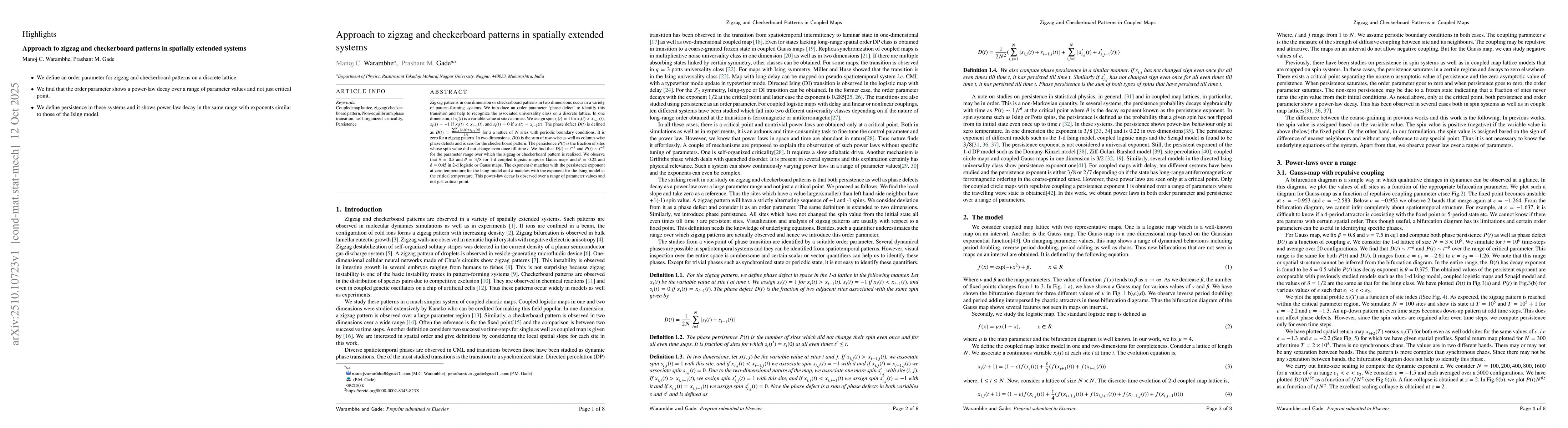 Thumbnail for Approach to zigzag and checkerboard patterns in spatially extended
  systems
