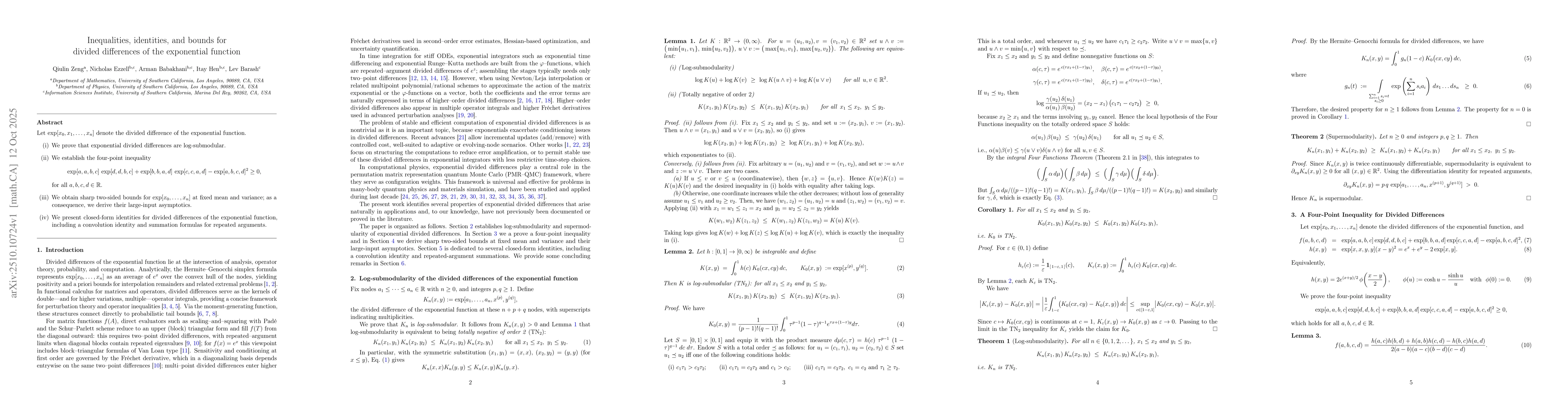 Thumbnail for Inequalities, identities, and bounds for divided differences of the
  exponential function