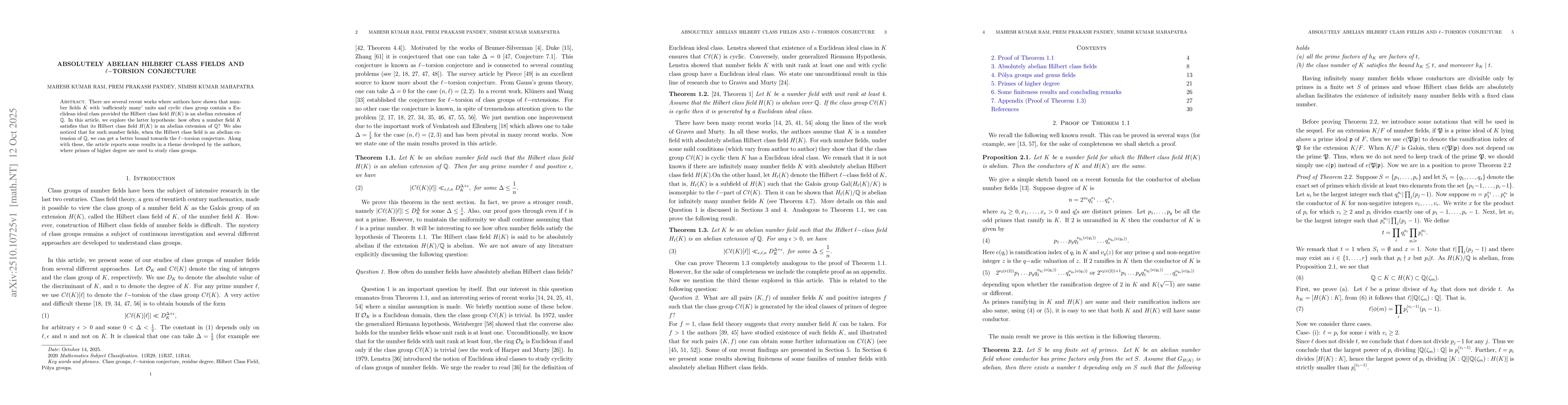 Thumbnail for Absolutely Abelian Hilbert Class Fields and $\ell$-torsion conjecture
