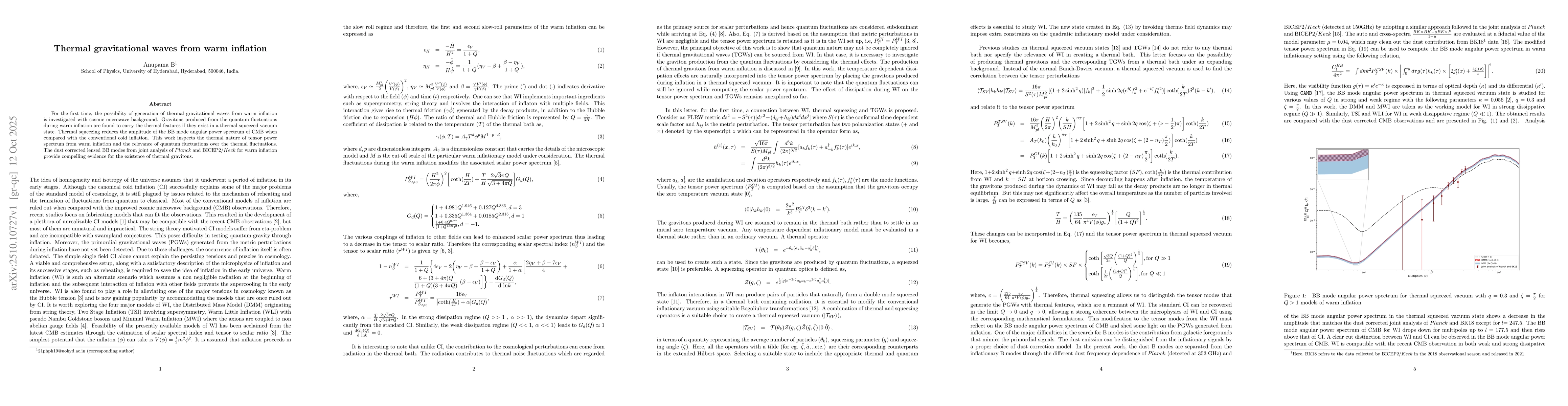 Thumbnail for Thermal gravitational waves from warm inflation