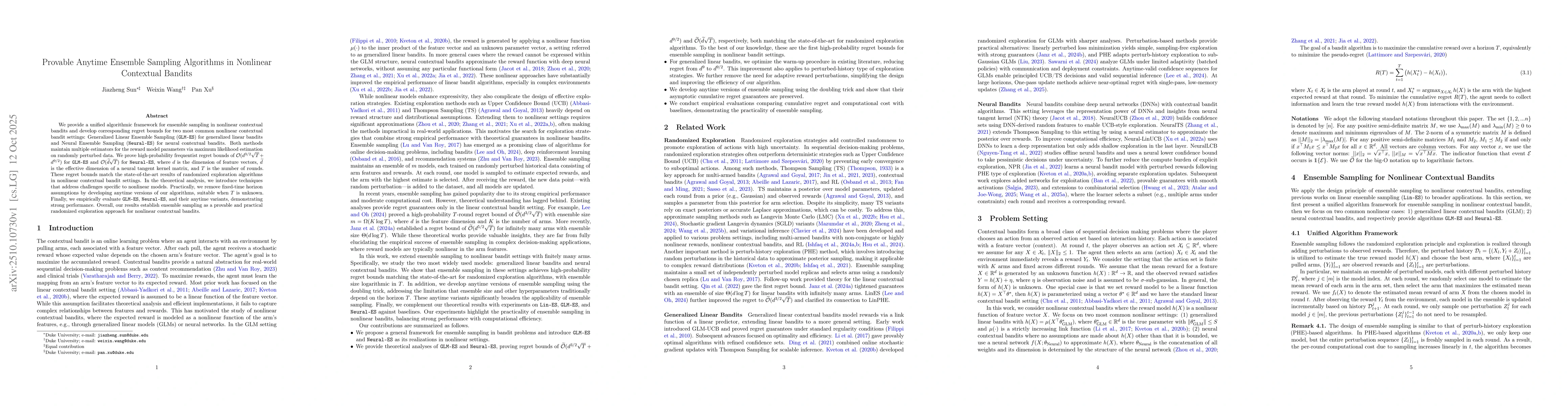 Thumbnail for Provable Anytime Ensemble Sampling Algorithms in Nonlinear Contextual
  Bandits