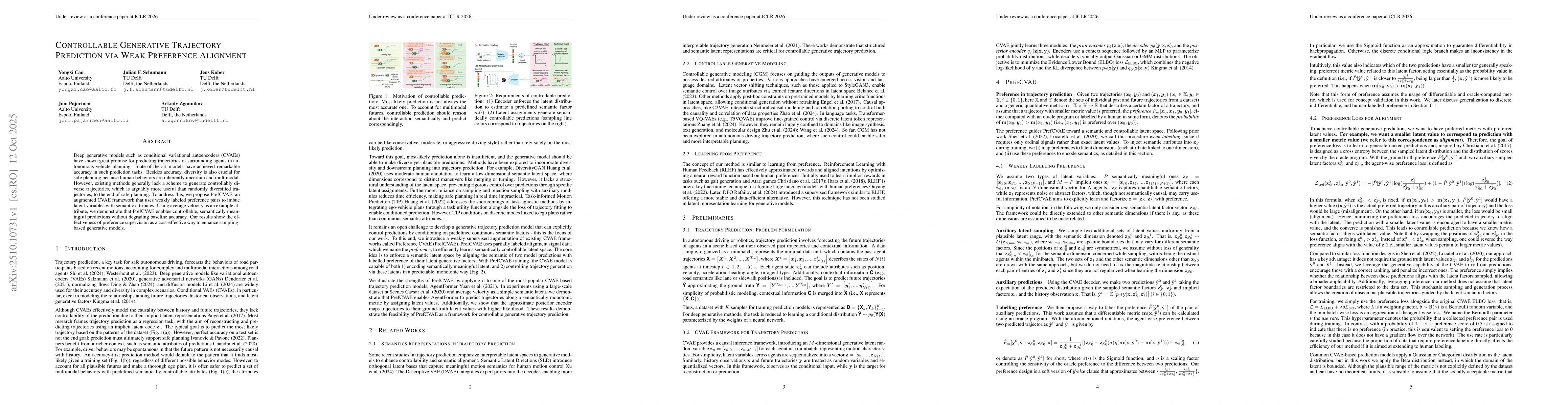 Thumbnail for Controllable Generative Trajectory Prediction via Weak Preference
  Alignment