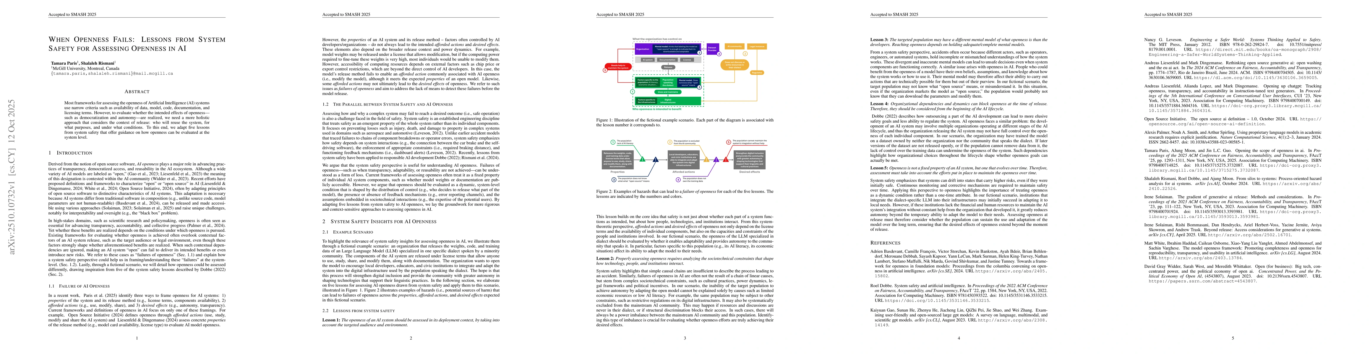 Thumbnail for When Openness Fails: Lessons from System Safety for Assessing Openness
  in AI