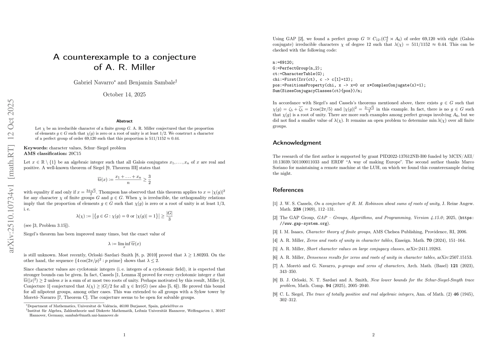 Thumbnail for A counterexample to a conjecture of A. R. Miller