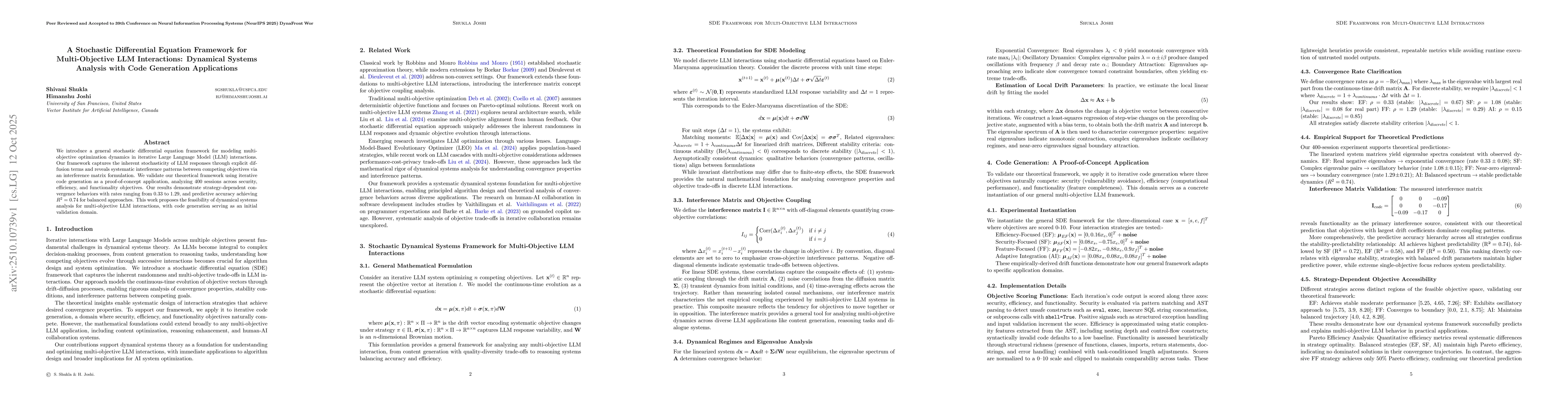 Thumbnail for A Stochastic Differential Equation Framework for Multi-Objective LLM
  Interactions: Dynamical Systems Analysis with Code Generation Applications
