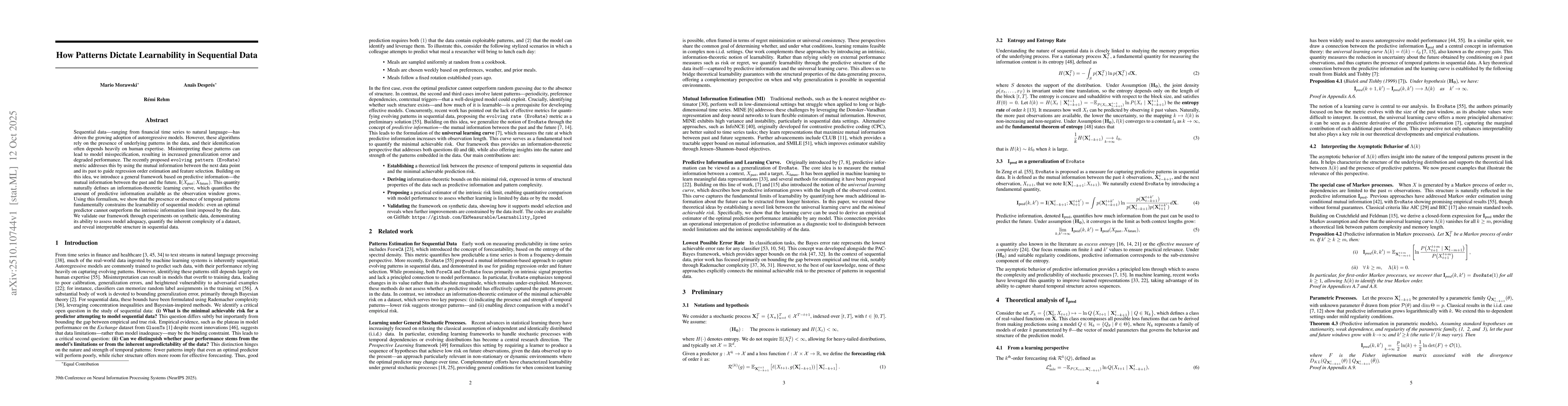 Thumbnail for How Patterns Dictate Learnability in Sequential Data