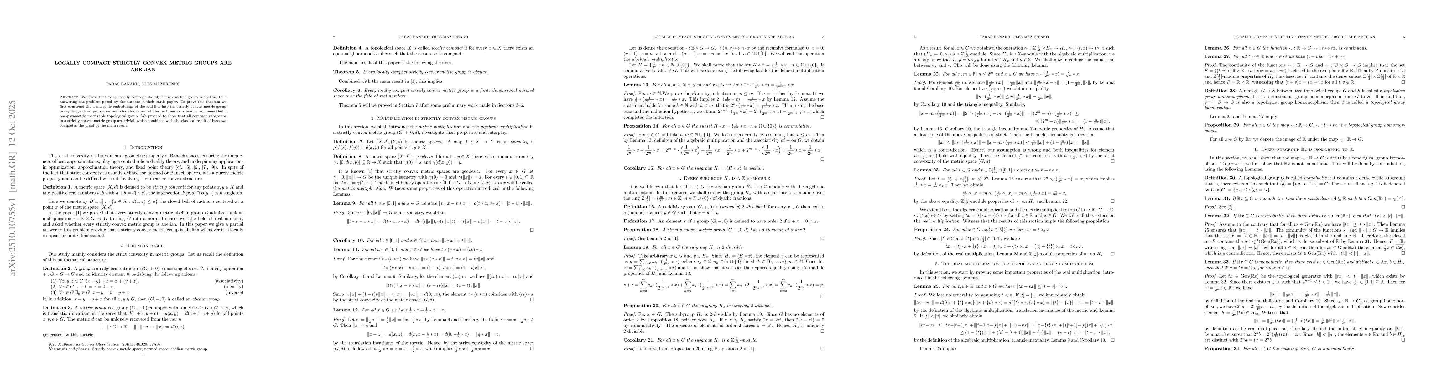 Thumbnail for Locally compact strictly convex metric groups are abelian