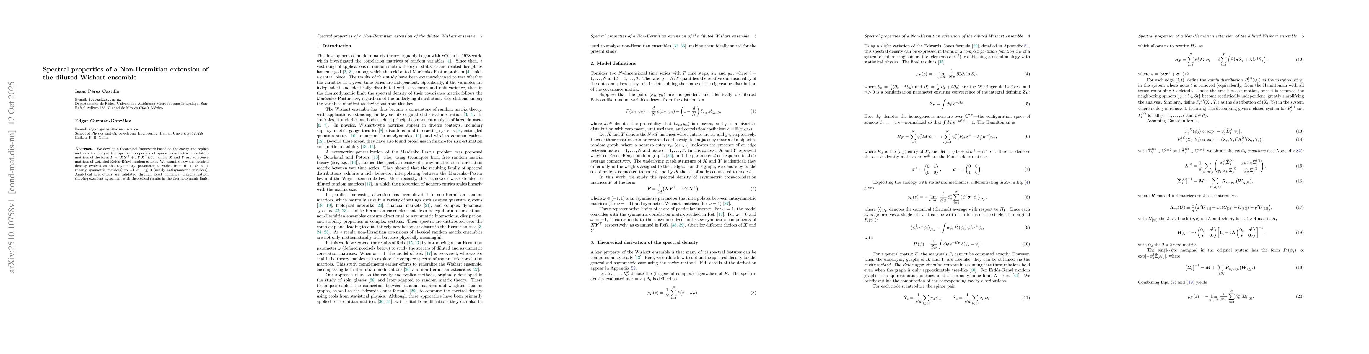 Thumbnail for Spectral properties of a Non-Hermitian extension of the diluted Wishart
  ensemble