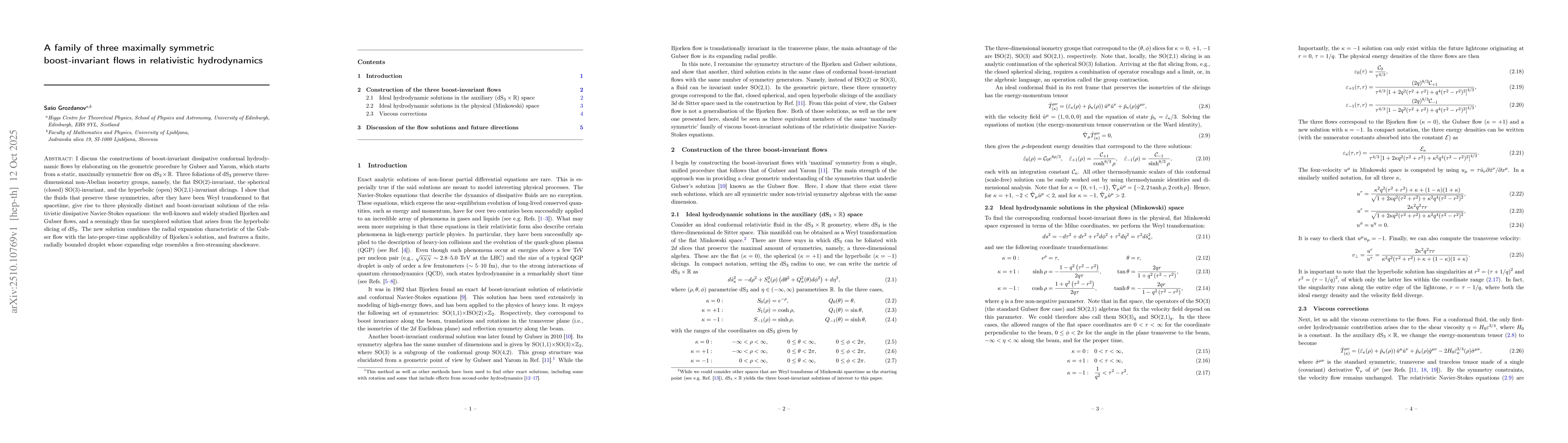 Thumbnail for A family of three maximally symmetric boost-invariant flows in
  relativistic hydrodynamics