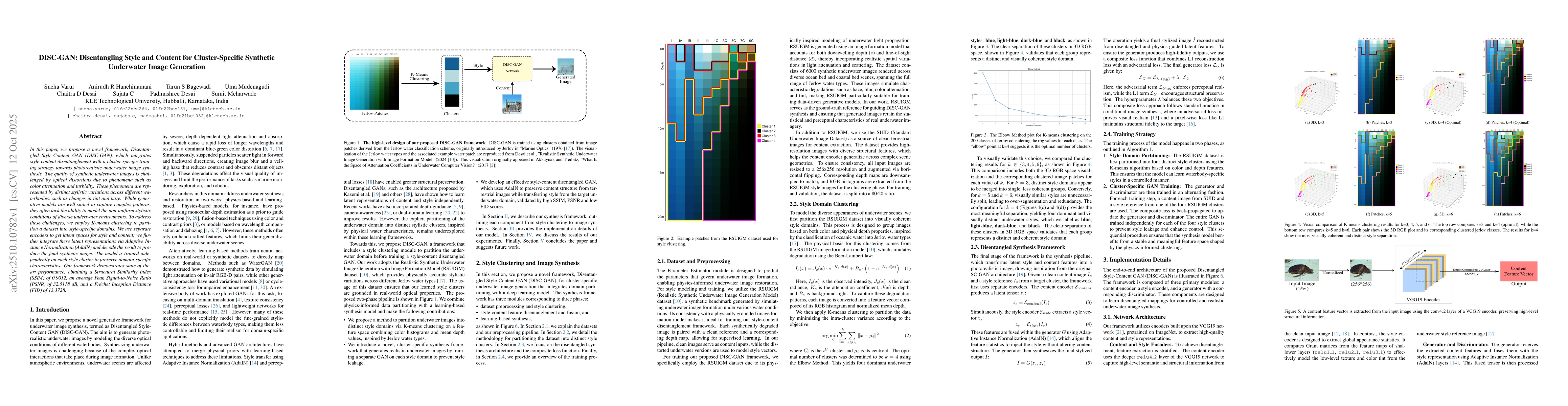 Thumbnail for DISC-GAN: Disentangling Style and Content for Cluster-Specific Synthetic
  Underwater Image Generation