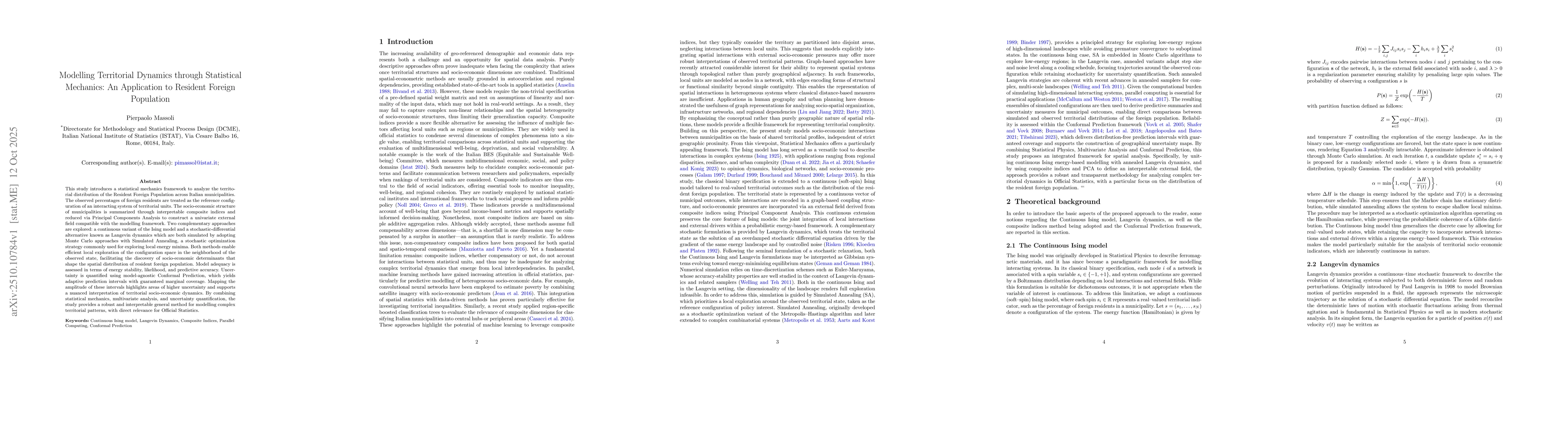 Thumbnail for Modelling Territorial Dynamics through Statistical Mechanics: An
  Application to Resident Foreign Population