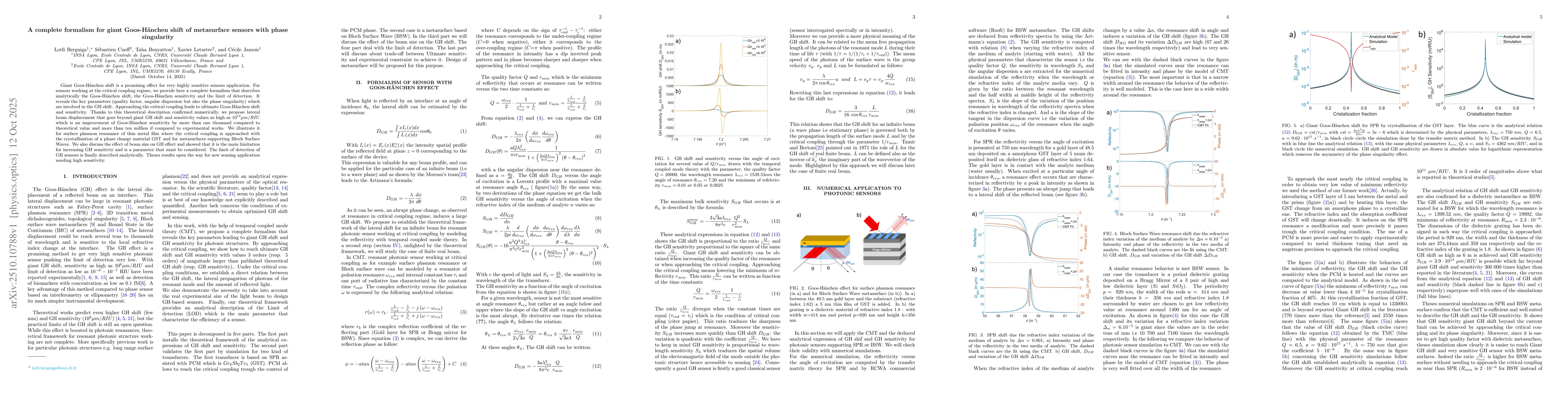 Thumbnail for A complete formalism for giant Goos-Hänchen shift of metasurface
  sensors with phase singularity