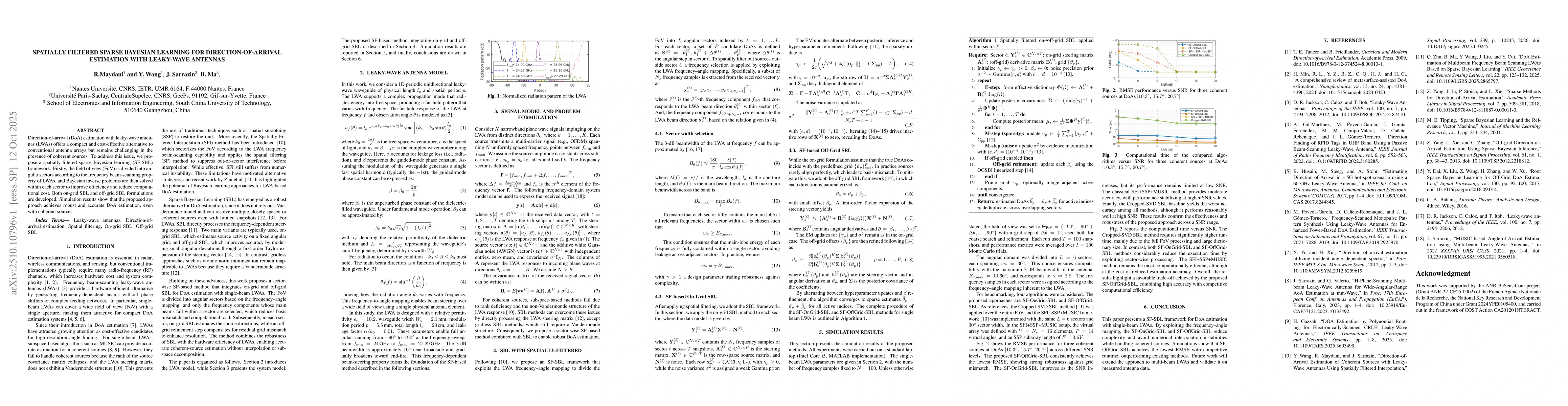 Thumbnail for Spatially Filtered Sparse Bayesian Learning for Direction-of-Arrival
  Estimation with Leaky-Wave Antennas