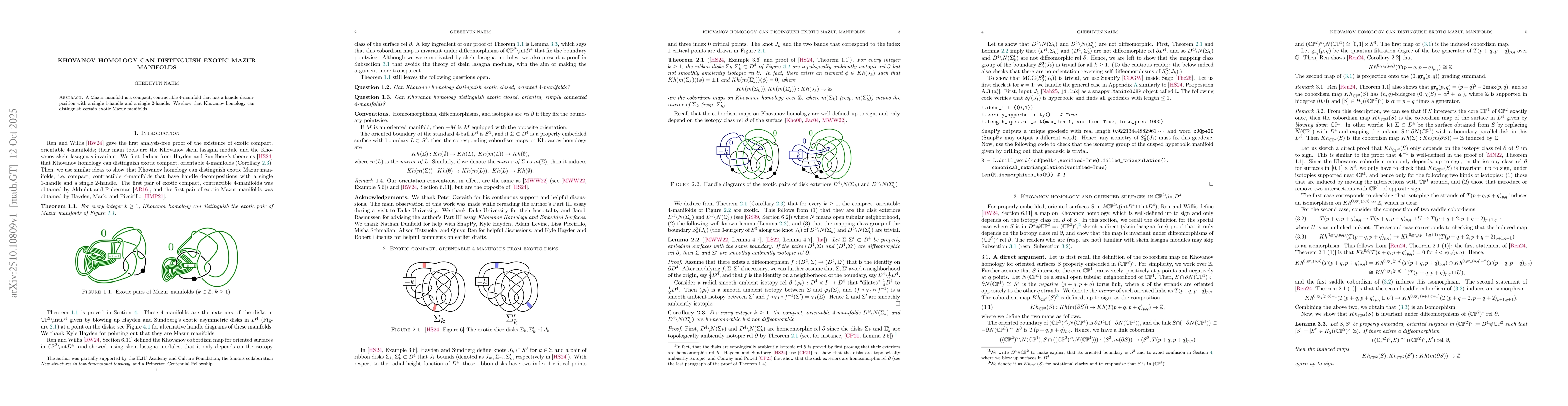 Thumbnail for Khovanov homology can distinguish exotic Mazur manifolds