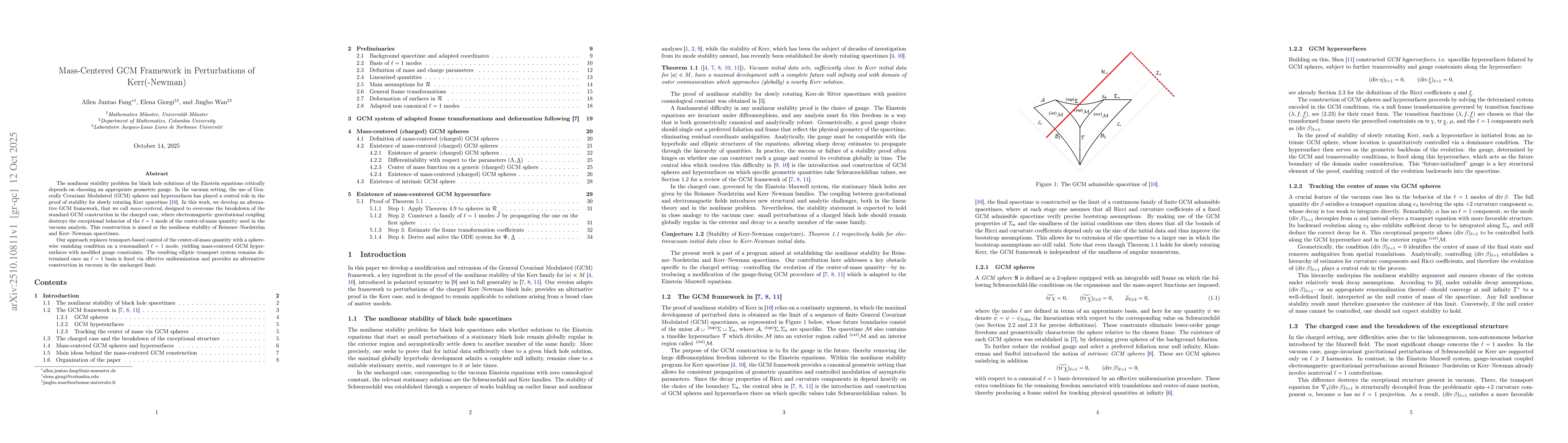 Thumbnail for Mass-Centered GCM Framework in Perturbations of Kerr(-Newman)