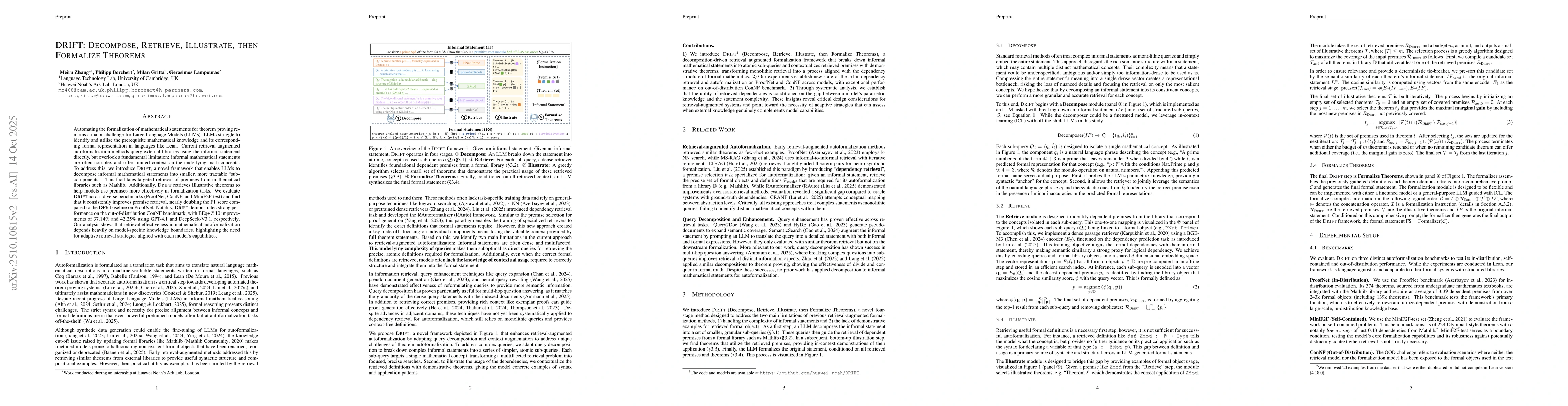 Thumbnail for DRIFT: Decompose, Retrieve, Illustrate, then Formalize Theorems