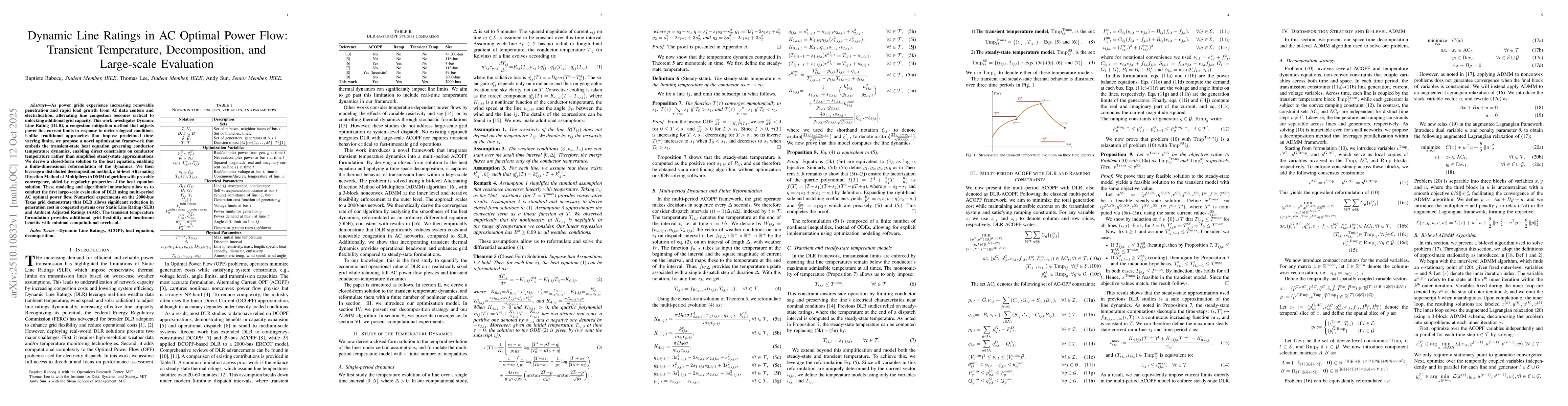 Thumbnail for Dynamic Line Ratings in AC Optimal Power Flow: Transient Temperature,
  Decomposition, and Large-scale Evaluation