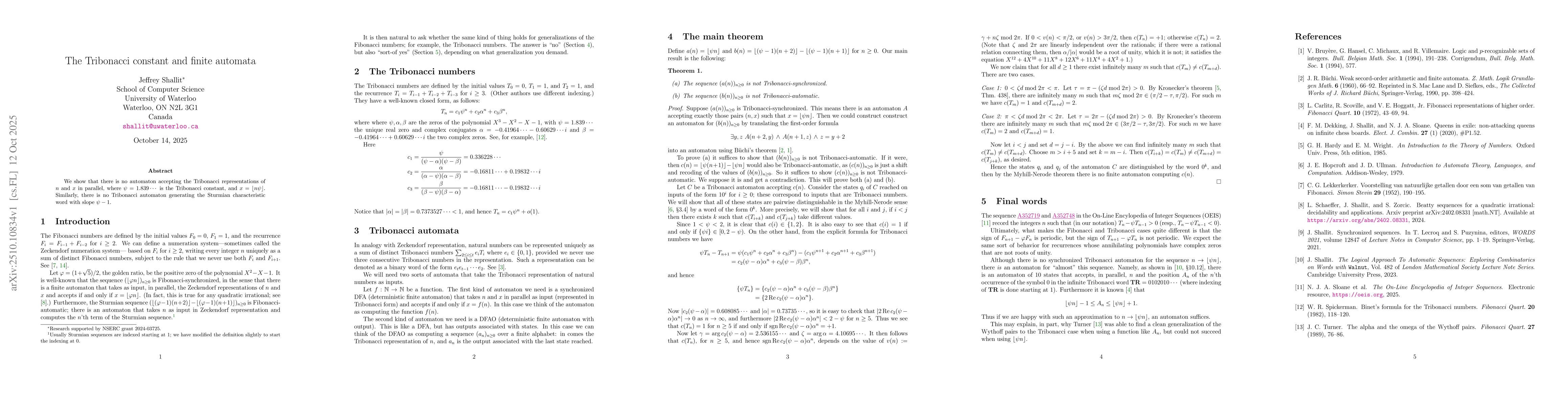 Thumbnail for The Tribonacci constant and finite automata