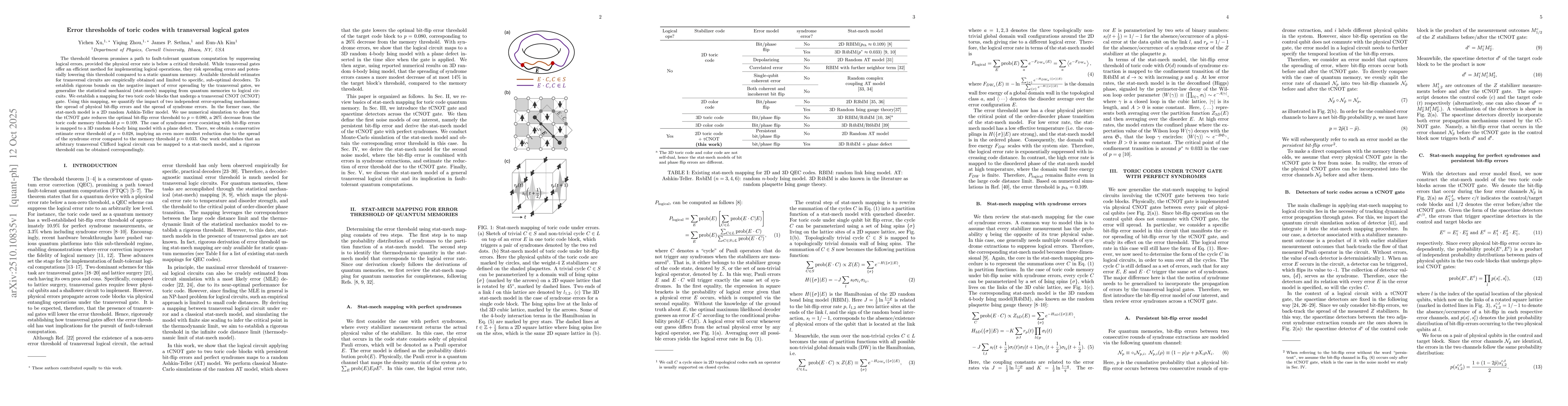 Thumbnail for Error thresholds of toric codes with transversal logical gates