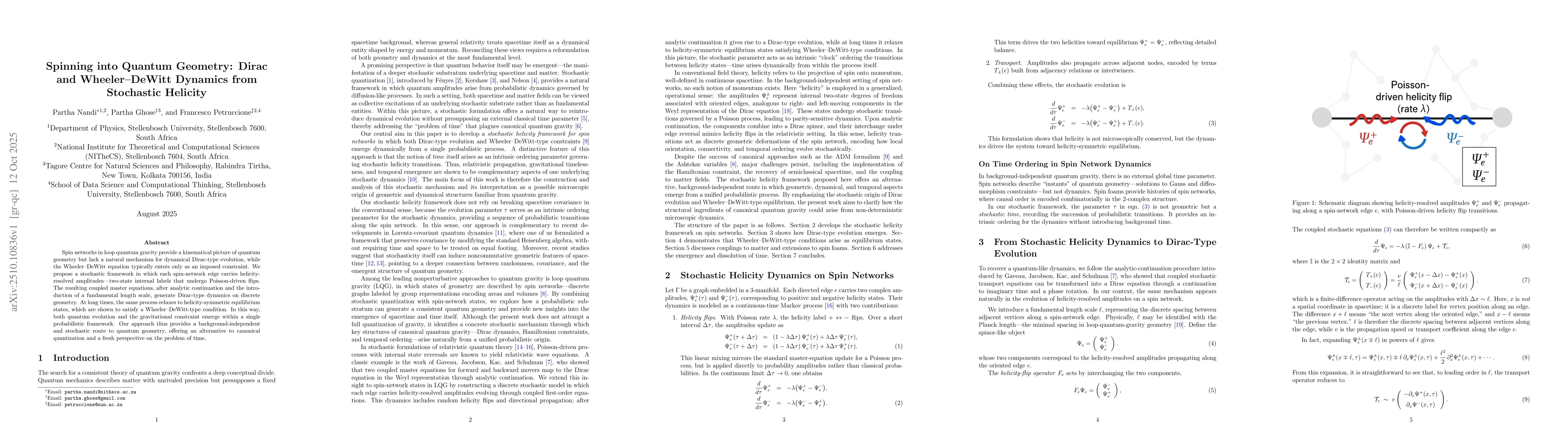 Thumbnail for Spinning into Quantum Geometry: Dirac and Wheeler-DeWitt Dynamics from
  Stochastic Helicity