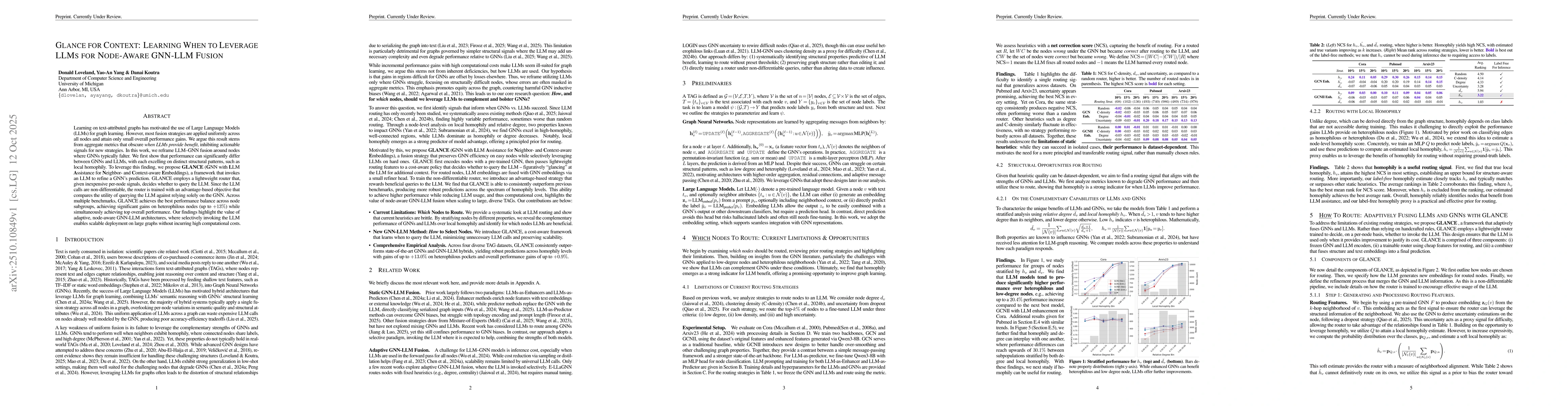 Thumbnail for Glance for Context: Learning When to Leverage LLMs for Node-Aware
  GNN-LLM Fusion