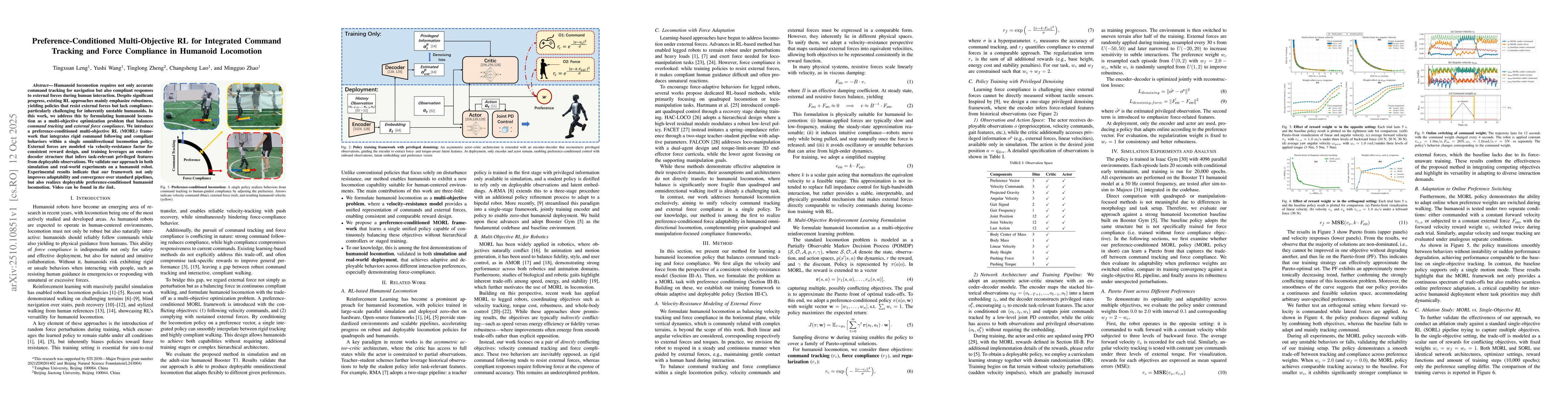 Thumbnail for Preference-Conditioned Multi-Objective RL for Integrated Command
  Tracking and Force Compliance in Humanoid Locomotion