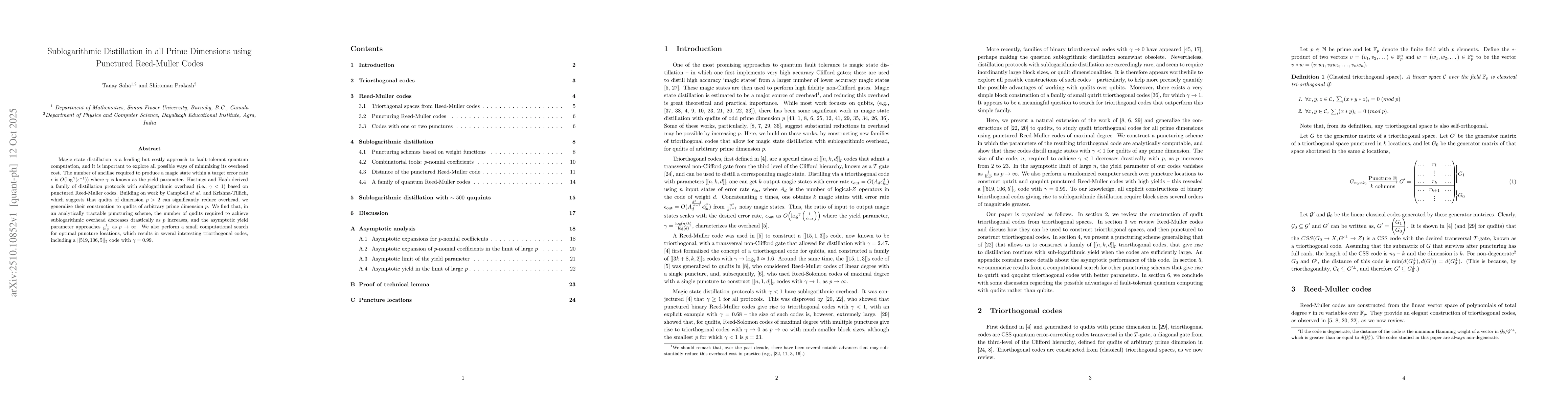 Thumbnail for Sublogarithmic Distillation in all Prime Dimensions using Punctured
  Reed-Muller Codes