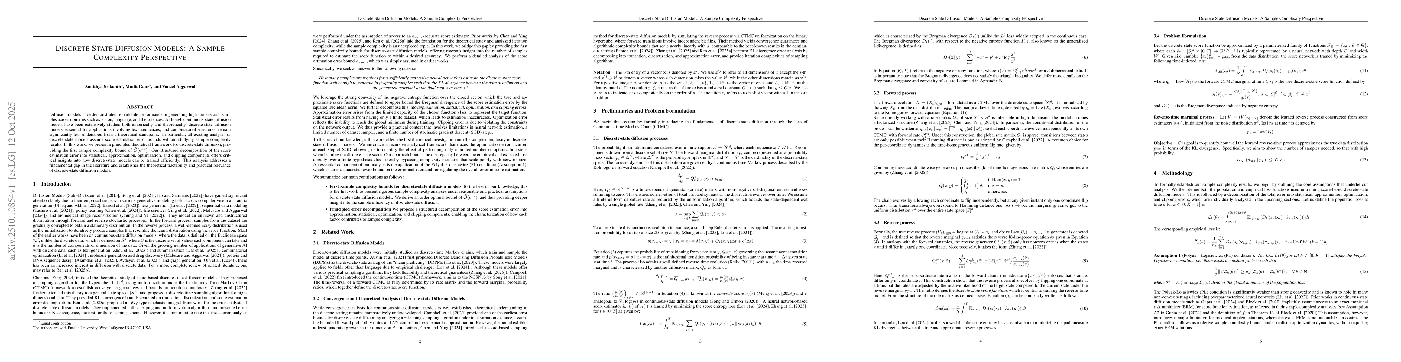 Thumbnail for Discrete State Diffusion Models: A Sample Complexity Perspective
