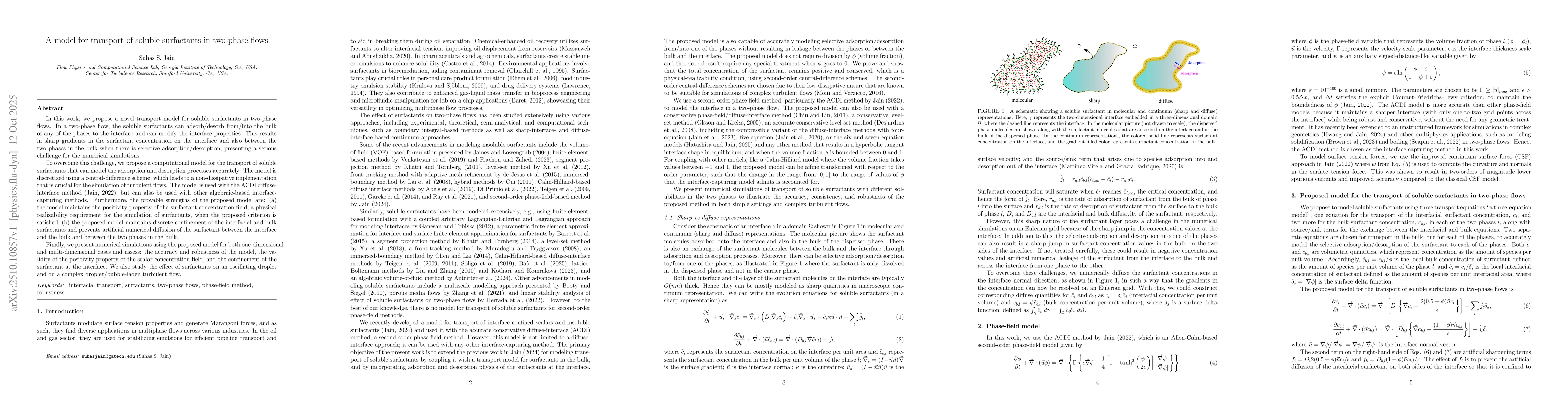 Thumbnail for A model for transport of soluble surfactants in two-phase flows