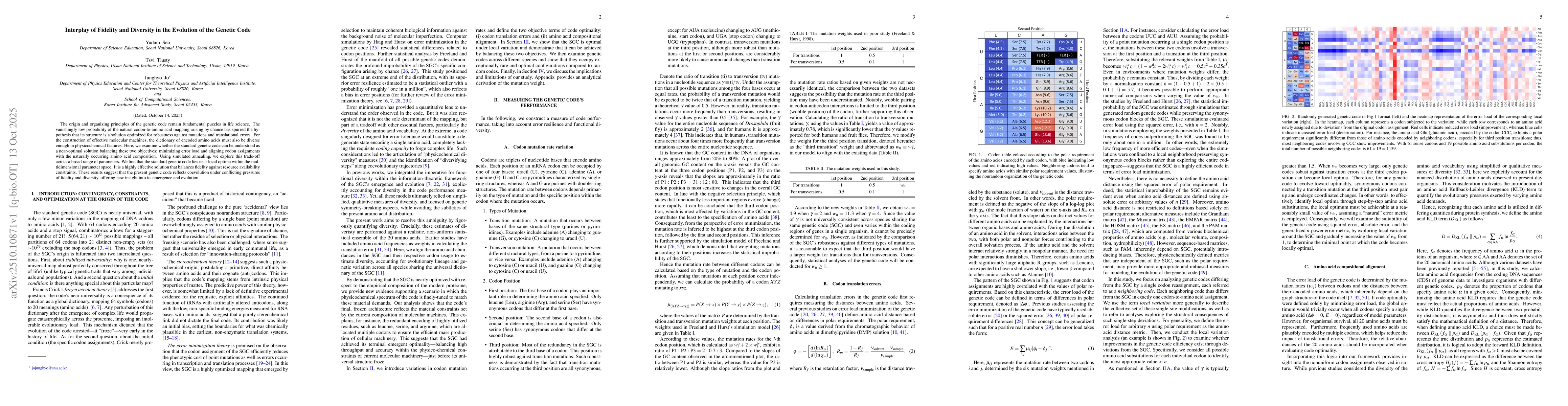 Thumbnail for Interplay of Fidelity and Diversity in the Evolution of the Genetic Code