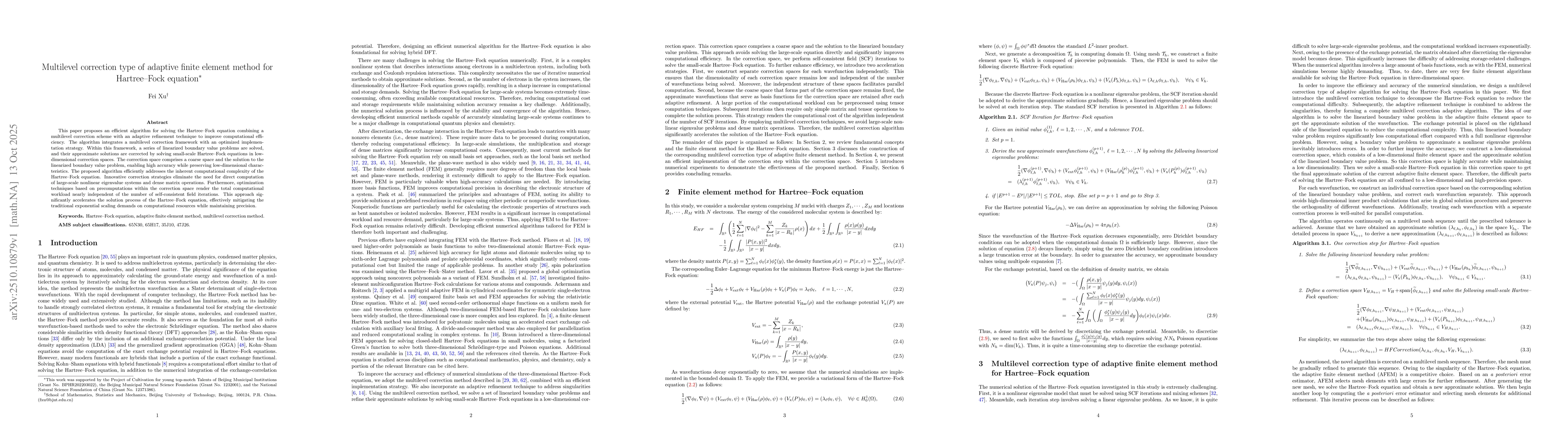 Thumbnail for Multilevel correction type of adaptive finite element method for
  Hartree-Fock equation