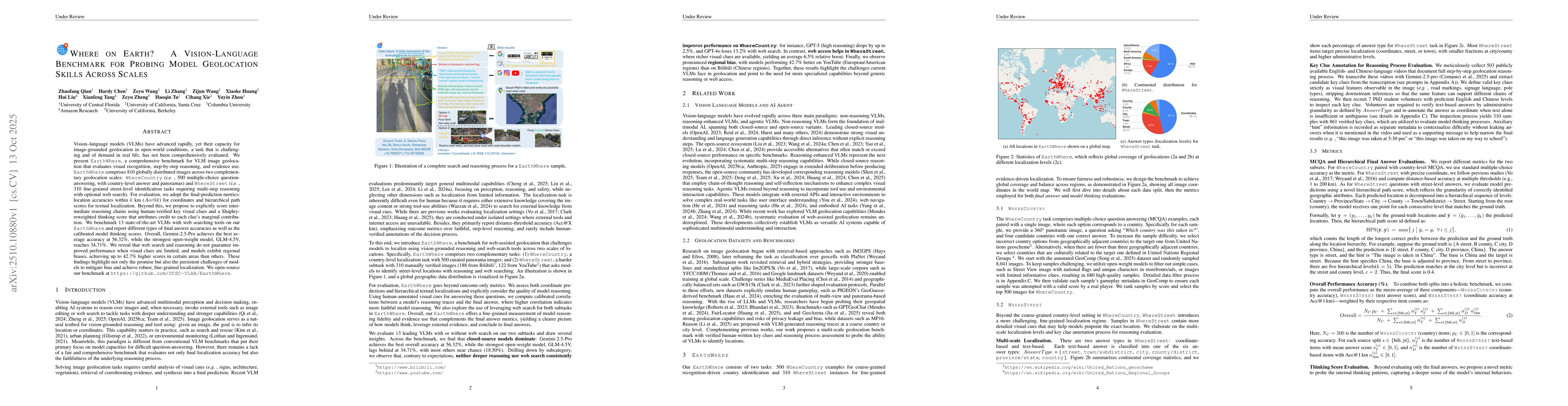 Thumbnail for Where on Earth? A Vision-Language Benchmark for Probing Model
  Geolocation Skills Across Scales
