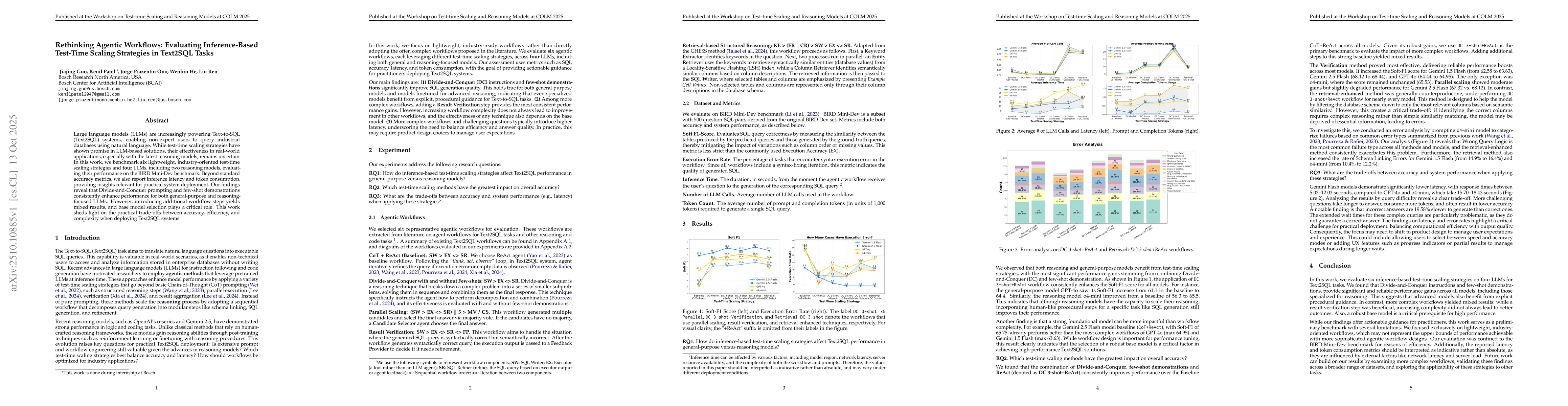 Thumbnail for Rethinking Agentic Workflows: Evaluating Inference-Based Test-Time
  Scaling Strategies in Text2SQL Tasks
