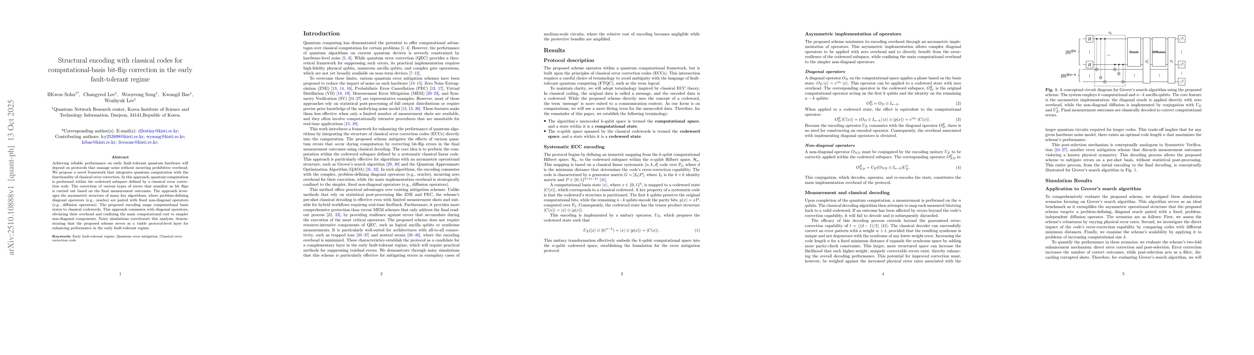 Thumbnail for Structural encoding with classical codes for computational-basis
  bit-flip correction in the early fault-tolerant regime