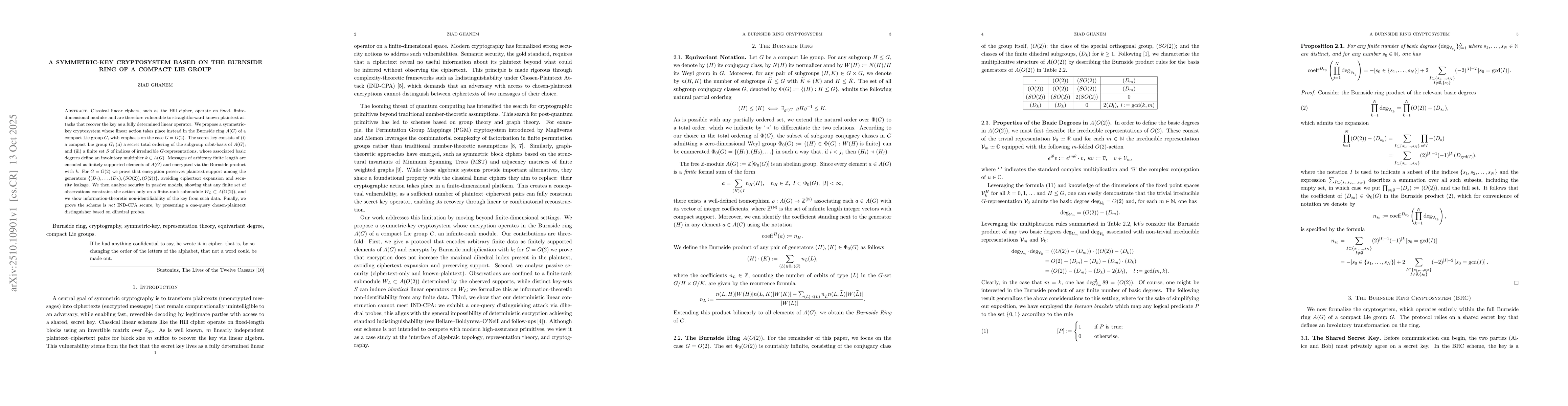 Thumbnail for A Symmetric-Key Cryptosystem Based on the Burnside Ring of a Compact Lie
  Group