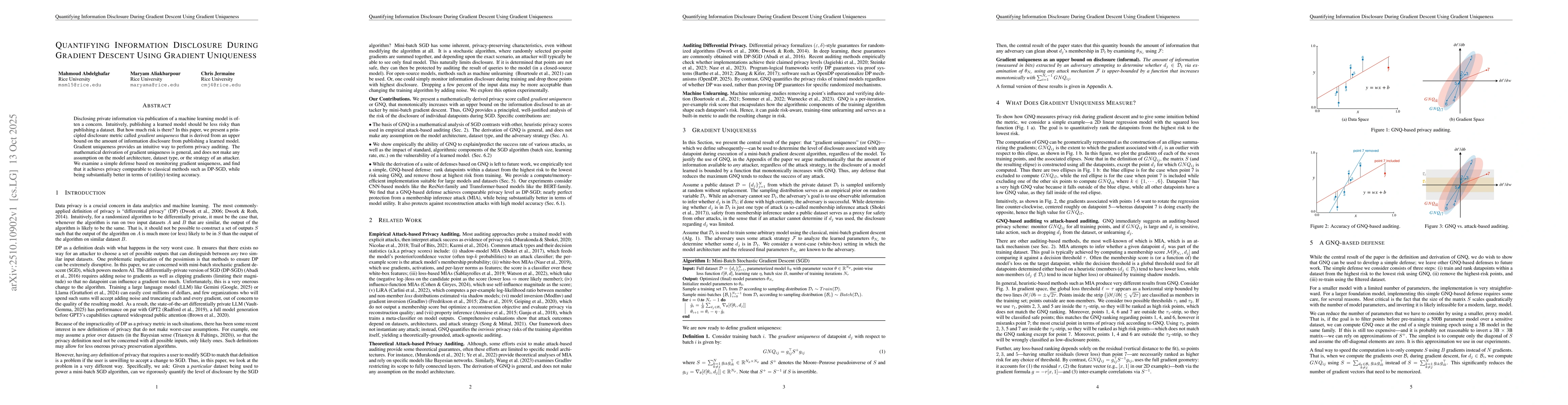 Thumbnail for Quantifying Information Disclosure During Gradient Descent Using
  Gradient Uniqueness