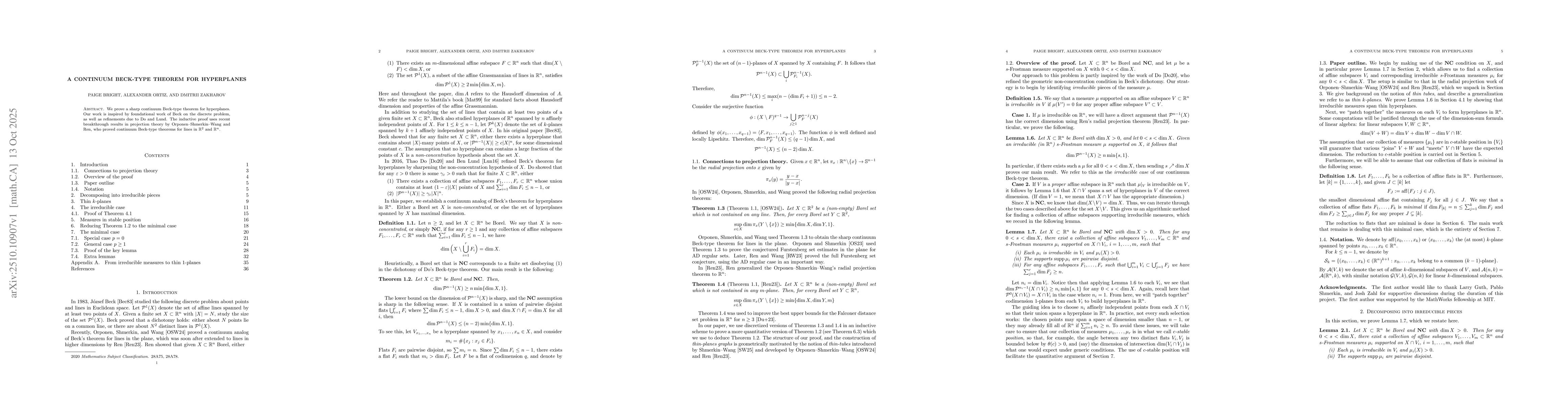 Thumbnail for A Continuum Beck-type Theorem for Hyperplanes