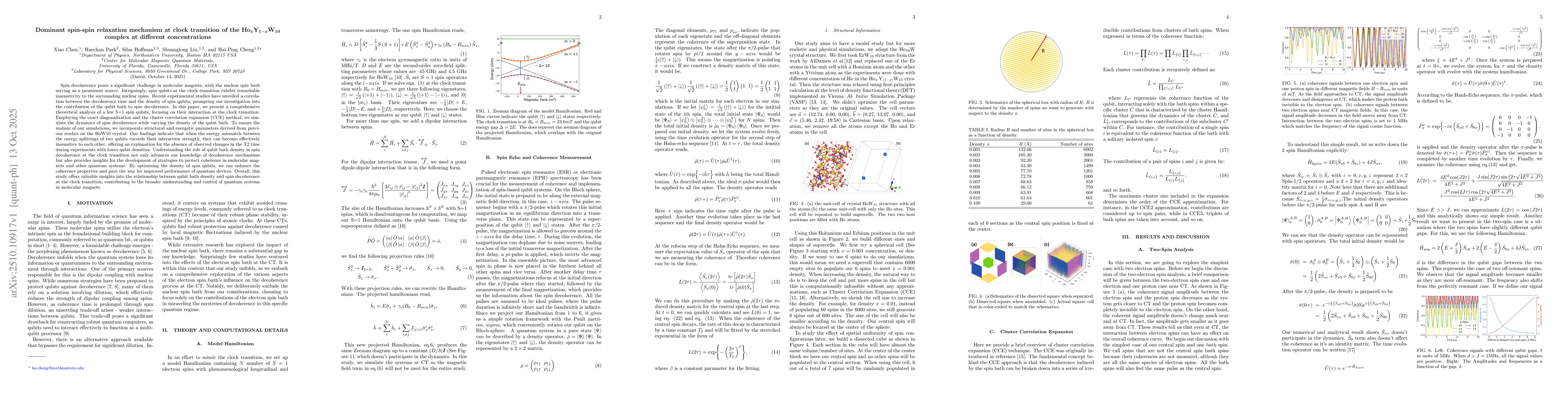 Thumbnail for Dominant spin-spin relaxation mechanism at clock transition of the
  $Ho_{x}Y_{1-x}W_{10}$ complex at different concentrations