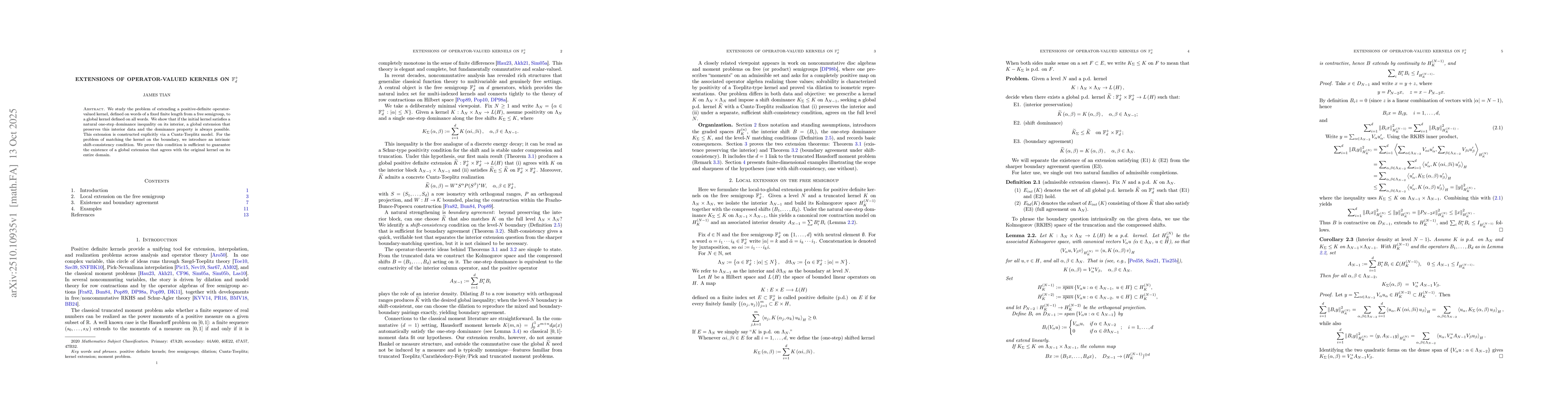 Thumbnail for Extensions of Operator-Valued Kernels on $\mathbb{F}^{+}_{d}$