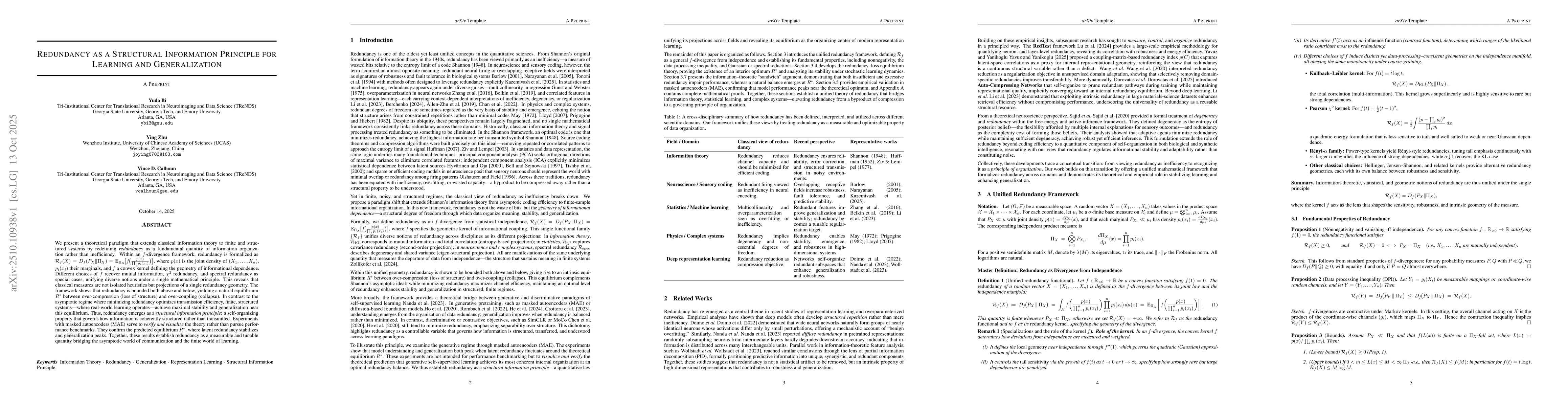 Thumbnail for Redundancy as a Structural Information Principle for Learning and
  Generalization