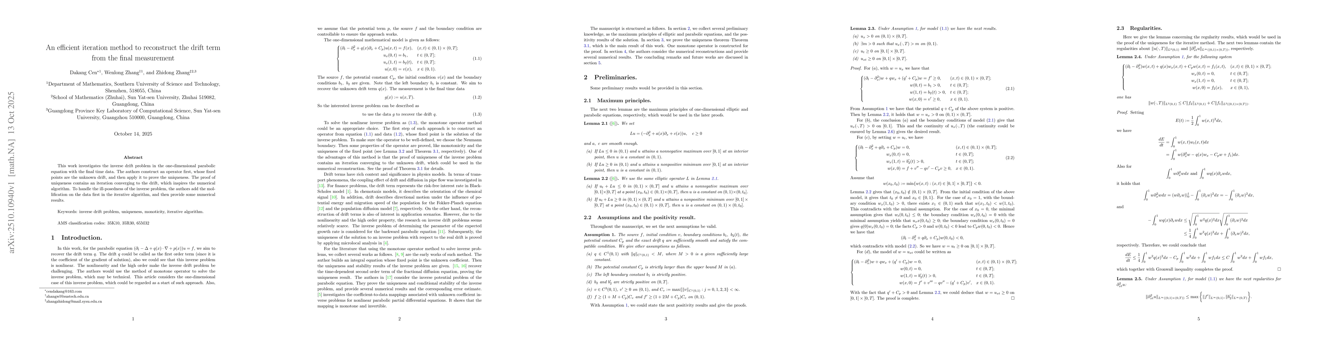 Thumbnail for An efficient iteration method to reconstruct the drift term from the
  final measurement