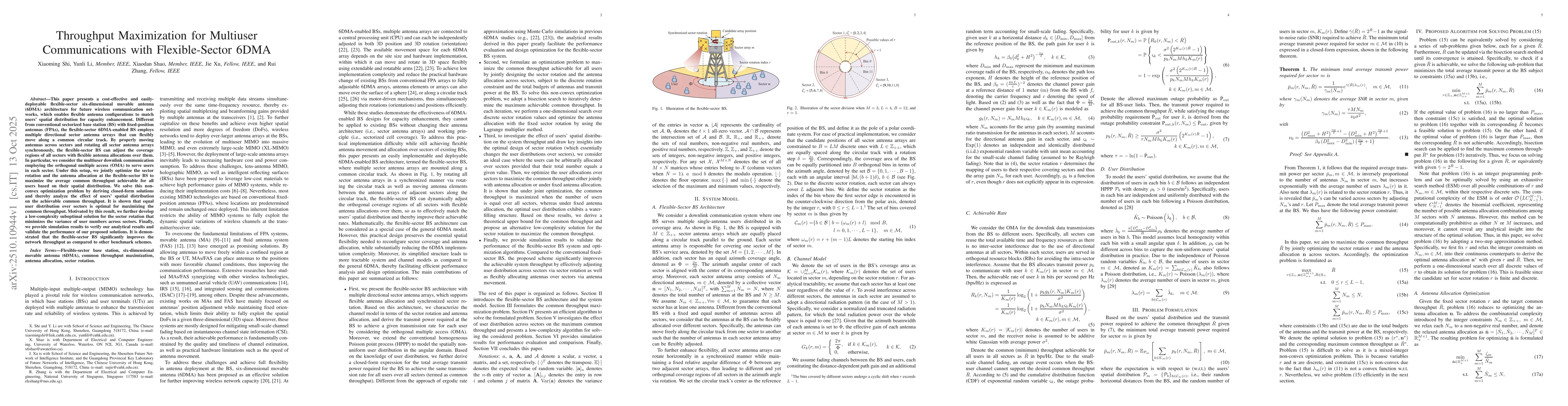 Thumbnail for Throughput Maximization for Multiuser Communications with
  Flexible-Sector 6DMA