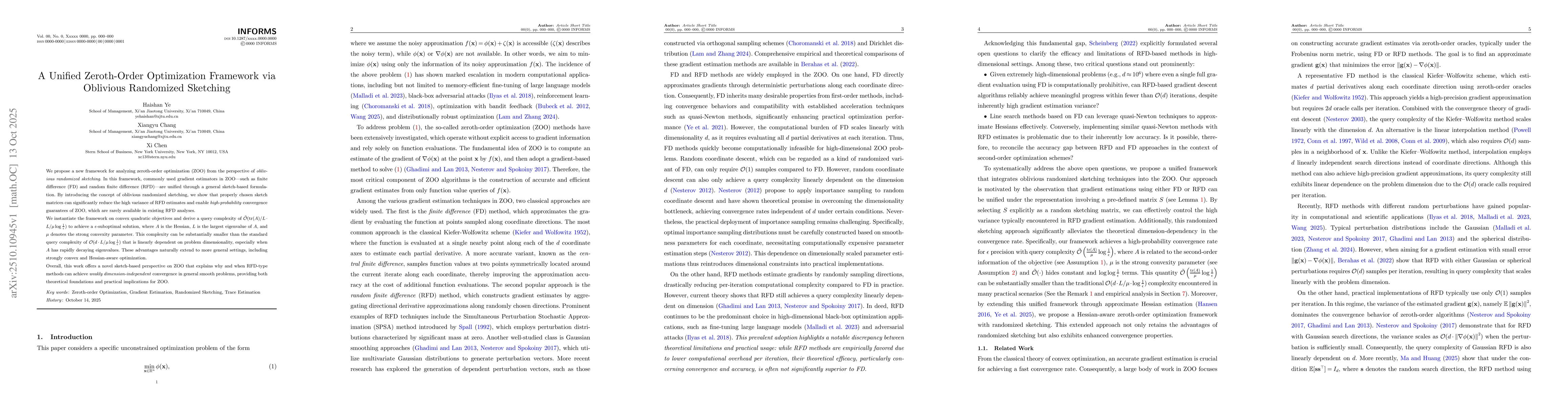 Thumbnail for A Unified Zeroth-Order Optimization Framework via Oblivious Randomized
  Sketching