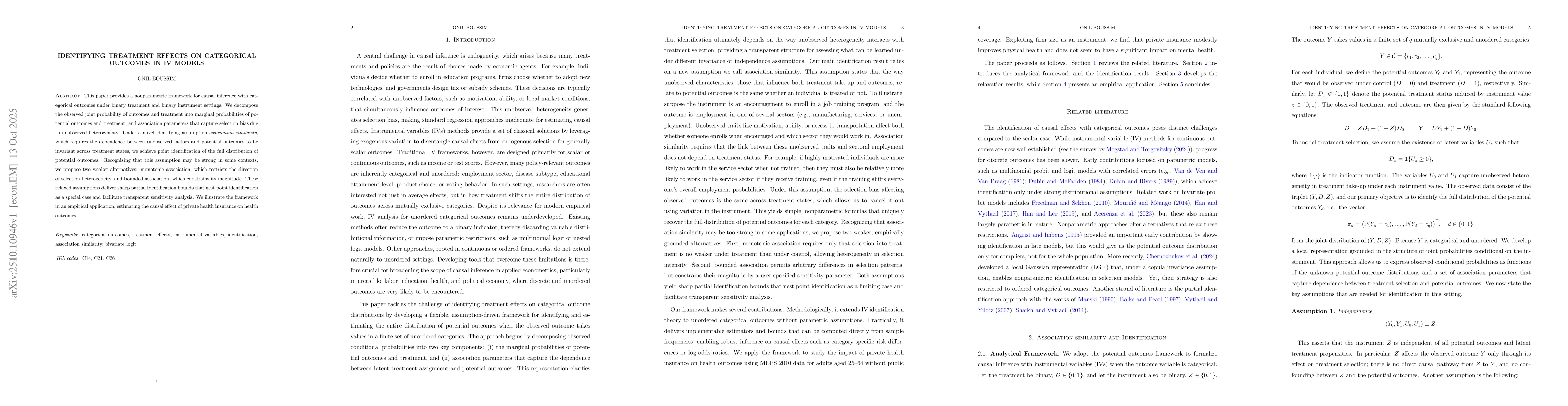 Thumbnail for Identifying treatment effects on categorical outcomes in IV models
