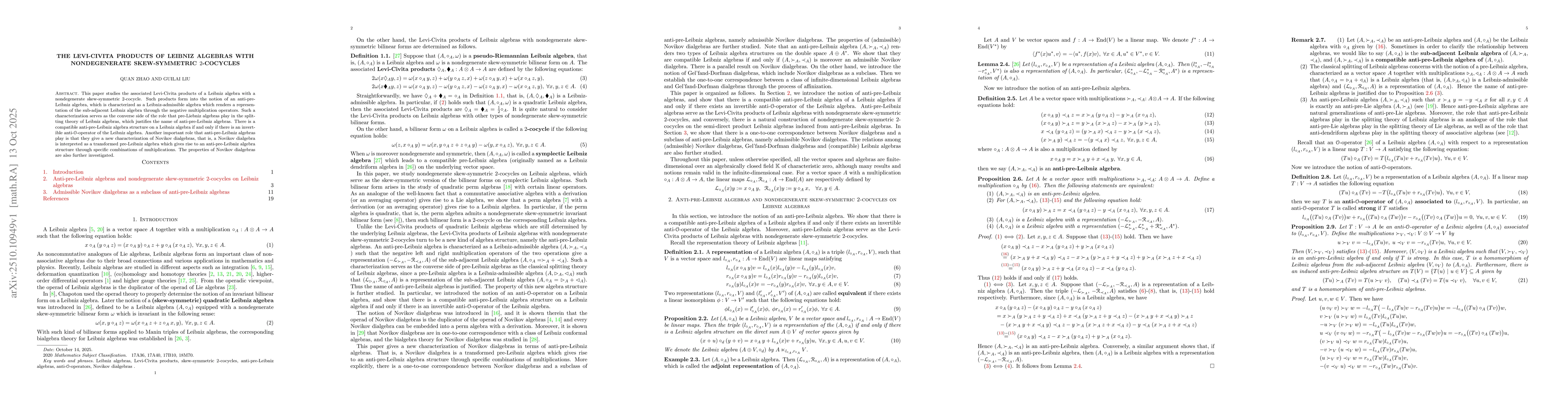 Thumbnail for The Levi-Civita products of Leibniz algebras with nondegenerate
  skew-symmetric 2-cocycles
