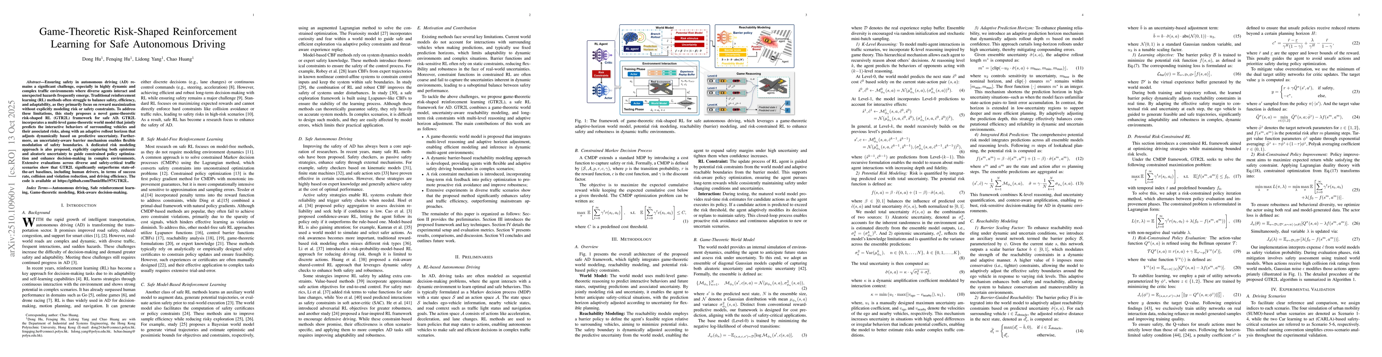 Thumbnail for Game-Theoretic Risk-Shaped Reinforcement Learning for Safe Autonomous
  Driving
